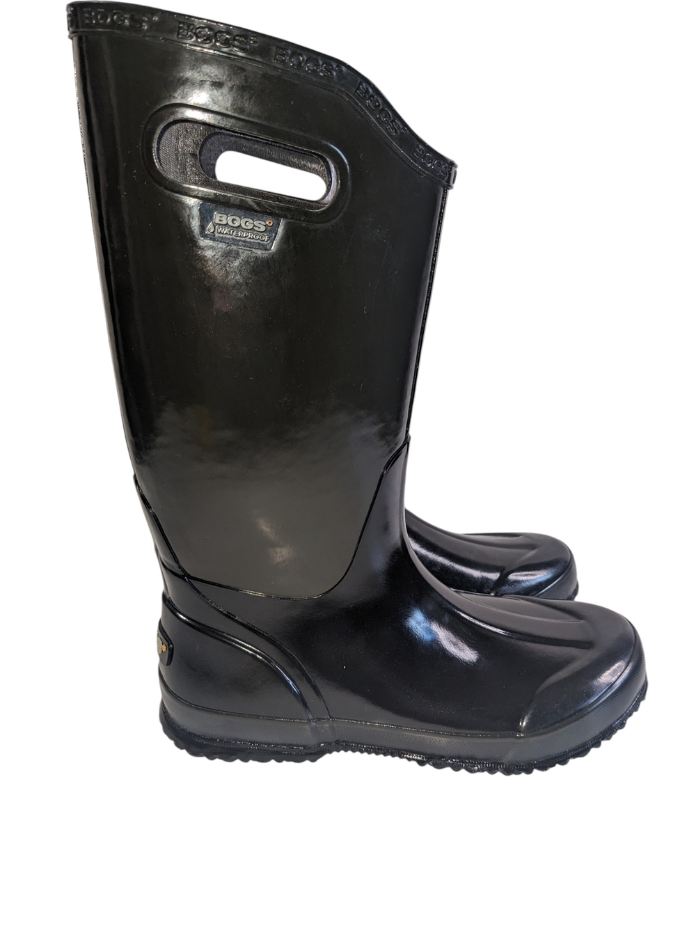 Bogs Women's Classic Glossy Black Tall Waterproof Boots with Pull Handles Size 7